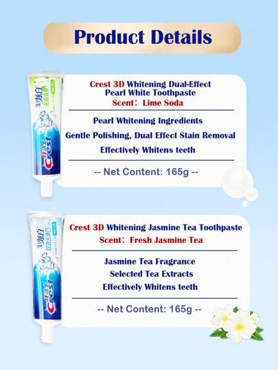CREST حزمة تعبئة معجون أسنان مبيض 3D (اللؤلؤ الأبيض وشاي الياسمين الطازج) - 2 قطع 330 جم/ 11.64 أونصة، تبييض وإزالة البقع، تنظيف عميق، رائحة طازجة طويلة الأمد، مكون مسحوق اللؤلؤ، مستخلص شاي مختار، يعالج مشكلات الفم المختلفة، لاستخدام يومي، للاستخدام...