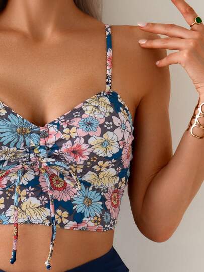 طقم تانكيني حريمي Swim Lushoire طقم تانكيني ذو خصر مرتفع وحمالات رفيعة، موحد اللون، للسيدات في موسم الربيع، مناسب للحفلات الشاطئية والبركة، محافظ ومتعدد الاستخدامات