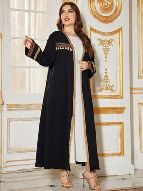 Al Najma رمضان عباية تركيب طويلة الأكمام مع شريط للنساء ذوات الحجم الكبير، ثوب محتشم