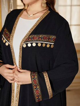 Al Najma رمضان عباية تركيب طويلة الأكمام مع شريط للنساء ذوات الحجم الكبير، ثوب محتشم