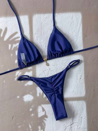 Swim SXY بيكيني علوي معلق معدني بلون أحادي للنساء في فصل الربيع، ملابس سباحة جذابة بفتحة الظهر