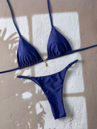 Swim SXY بيكيني علوي معلق معدني بلون أحادي للنساء في فصل الربيع، ملابس سباحة جذابة بفتحة الظهر