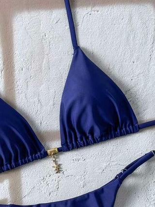 Swim SXY بيكيني علوي معلق معدني بلون أحادي للنساء في فصل الربيع، ملابس سباحة جذابة بفتحة الظهر