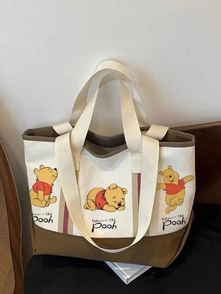Disney حقيبة كتف كارتونية واسعة السعة للنساء، حقيبة كانفاس رسمية للتنقل بألوان متناسقة