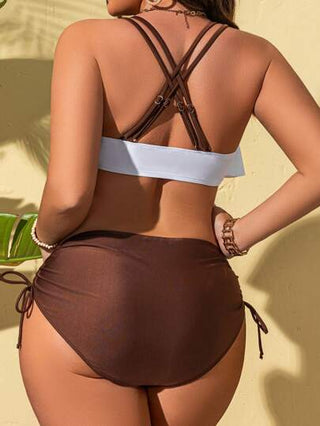 Swim Lushoire طقم تانكيني بطبعة الريش مقاسات كبيرة، لرحلات الشاطئ الصيفية