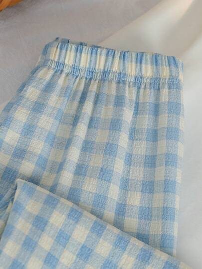SHEIN Genkimix Kids طقم بجامة للبنات، تريكو طباعة الفراشات والأعرج، توب بأكمام طويلة وبنطلون طويل، قطعتان