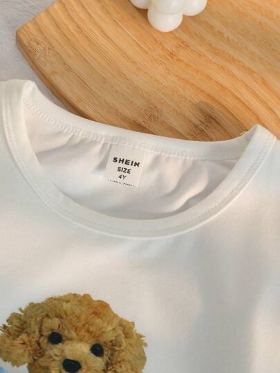 SHEIN Genkimix Kids طقم بجامة للبنات، تريكو طباعة الفراشات والأعرج، توب بأكمام طويلة وبنطلون طويل، قطعتان