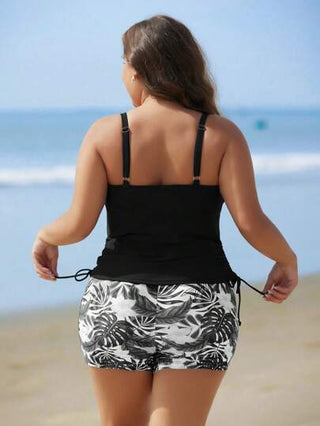 Swim Lushoire بدلة سباحة مكونة من قطعتين من النوع الواسع للمرأة ذات طباعة زهرية ، بأسلوب محافظ رباعي الساق ، موديل مرهل ، للاستخدام في الصيف والشواطئ
