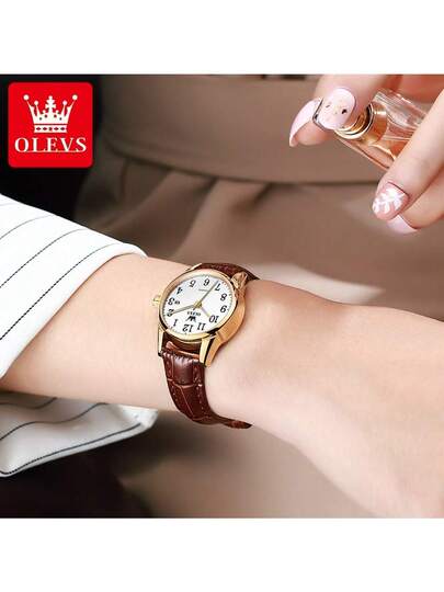 OLEVS. ساعة كوارتز للنساء من علامة OLEVS الفاخرة، سوار جلدي أنيق ، ساعة للنساء مقاومة للماء، هدايا عيد الحب للأحبة