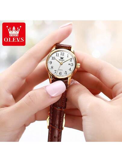 OLEVS. ساعة كوارتز للنساء من علامة OLEVS الفاخرة، سوار جلدي أنيق ، ساعة للنساء مقاومة للماء، هدايا عيد الحب للأحبة