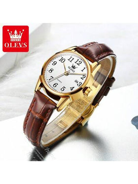 OLEVS. ساعة كوارتز للنساء من علامة OLEVS الفاخرة، سوار جلدي أنيق ، ساعة للنساء مقاومة للماء، هدايا عيد الحب للأحبة