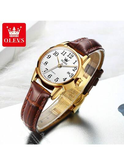 OLEVS. ساعة كوارتز للنساء من علامة OLEVS الفاخرة، سوار جلدي أنيق ، ساعة للنساء مقاومة للماء، هدايا عيد الحب للأحبة