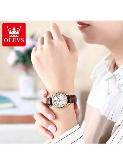 OLEVS. ساعة كوارتز للنساء من علامة OLEVS الفاخرة، سوار جلدي أنيق ، ساعة للنساء مقاومة للماء، هدايا عيد الحب للأحبة