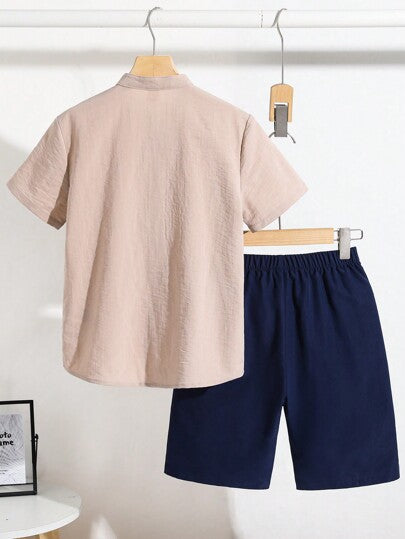 SHEIN طقم قميص وشورت ذو ياقة عالية أحادي الصدر مناسب للبنات المراهقات في الصيف