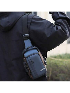 حقيبة صدر للرجال، حقيبة رسول ذات قفل كلمة مرور مضادة للسرقة، حقيبة خصر متعددة الوظائف مع منفذ USB للتنقل والدراجات