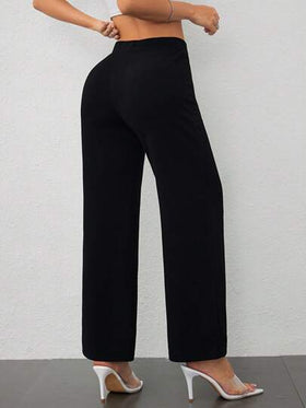 SHEIN PETITE بنطال مستقيم عصري أنيق مع تقاطع عند الخصر للسيدات