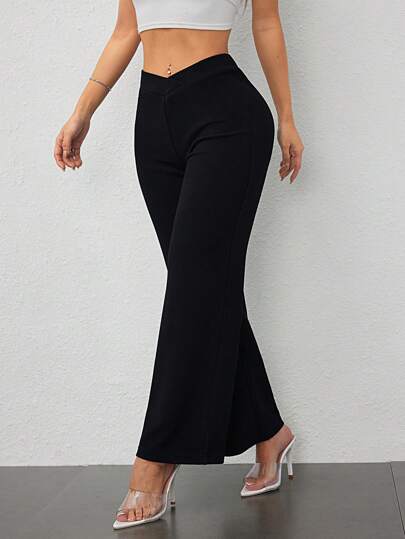 SHEIN PETITE بنطال مستقيم عصري أنيق مع تقاطع عند الخصر للسيدات