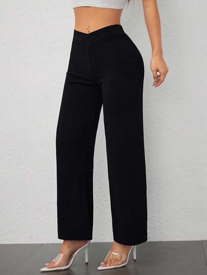 SHEIN PETITE بنطال مستقيم عصري أنيق مع تقاطع عند الخصر للسيدات