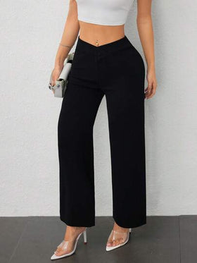 SHEIN PETITE بنطال مستقيم عصري أنيق مع تقاطع عند الخصر للسيدات
