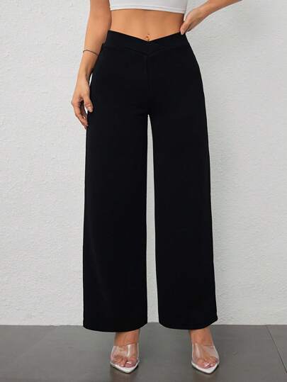 SHEIN PETITE بنطال مستقيم عصري أنيق مع تقاطع عند الخصر للسيدات
