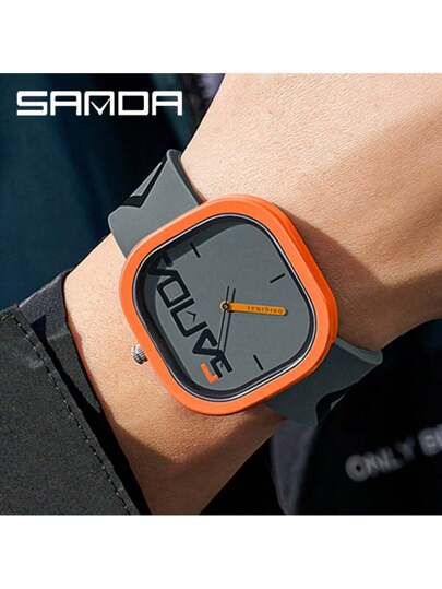 SANDA ساعة رياضية كوارتز ماركة سندا، أنيقة وعصرية، ساعة رجالية فاخرة وكاجوال، مقاومة للماء بسوار من السيليكون ، تصميم بسيط للرجال