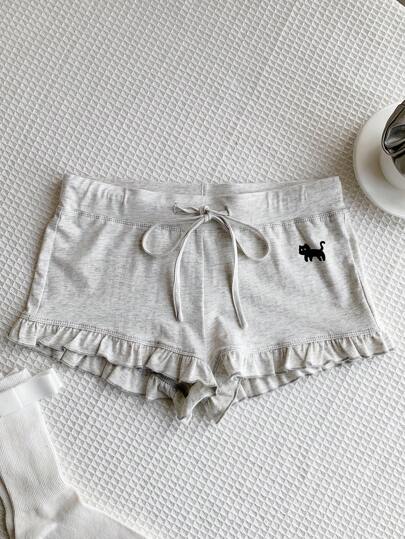 Comfortcana شورت صيفي للنساء مزين بطبعة القطط والكشكشة مع حزام