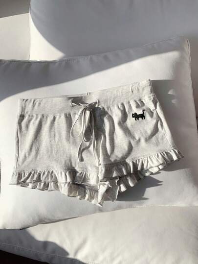 Comfortcana شورت صيفي للنساء مزين بطبعة القطط والكشكشة مع حزام