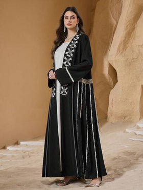 Al Najma عباءة نسائية طويلة ذات تطريز عربي تقليدي، أنيقة