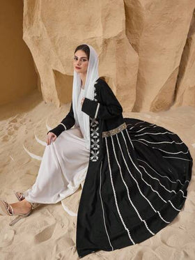 Al Najma عباءة نسائية طويلة ذات تطريز عربي تقليدي، أنيقة