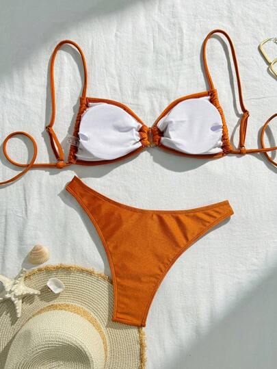 Swim Basics مجموعة بيكيني من قطعتين للنساء، بألوان عادية، مناسبة للاسترخاء والعطلات الصيفية وحفلات الشاطئ