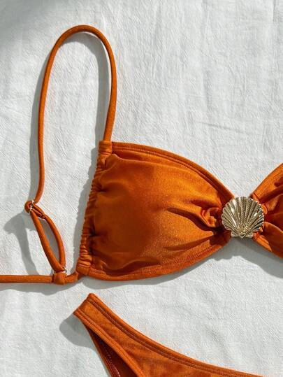 Swim Basics مجموعة بيكيني من قطعتين للنساء، بألوان عادية، مناسبة للاسترخاء والعطلات الصيفية وحفلات الشاطئ