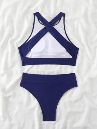 طقم تانكيني حريمي Swim SPRTY طقم بكيني بقطعتين لشاطئ المرأة بلون الأزرق الداكن ، ملابس سباحة كاجوال