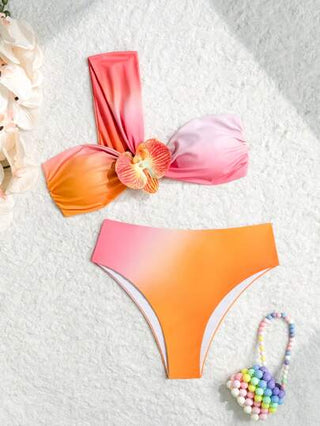 Swim SXY مجموعة بكيني اثنين قطعة زهرية ثلاثية الأبعاد بدون أكمام وظهر مكشوف، للنساء للاستخدام في الشاطئ والعطلات الصيفية