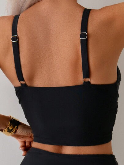 طقم تانكيني حريمي Swim Lushoire مجموعة تانكيني بتصميم ضيق بسيط ذو لون سادة للنساء، للاستخدام في الصيف والعطلات الشاطئية