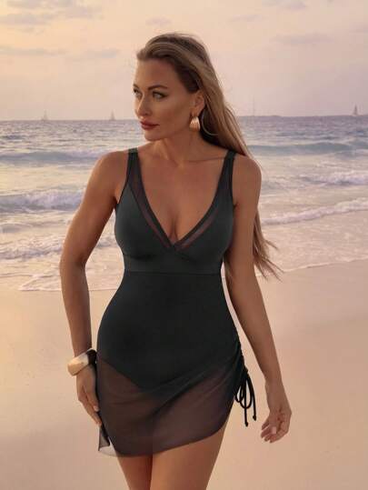 مايوه حريمي قطعة واحدة Swim Vcay بدلة سباحة نسائية قطعة واحدة مصنوعة من الشبك للصيف والشاطئ والعطلات