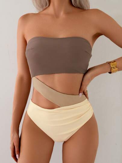 مايوه حريمي قطعة واحدة Swim ملابس سباحة نسائية جديدة بدون أربطة، بتصميم خياطة ملائم، بجزئيات مفرغة مثيرة، لأجواء الفنون الشعبية والمهرجانات