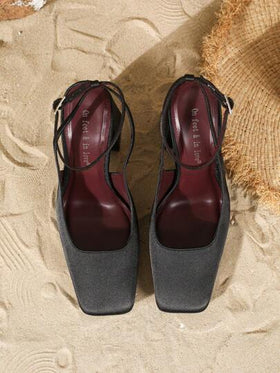 On feet& in love أحذية نسائية أنيقة ذات كعب عالي مربع الأصبع مع حزام الكاحل من الساتان الفاخر، مناسبة لفصلي الخريف والشتاء وعيد الحب