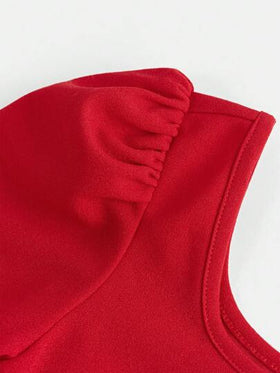 SHEIN فستان قصير أزرق دون أكمام للبنات المراهقات، ذو رقبة مربعة وأكمام منفوخة ملائم للارتداء اليومي، المناسبات الرسمية، حفلات الأعياد أو الحفلات الأنيقة
