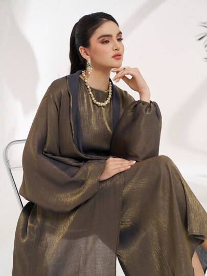 Al Najma عباءة مودستية نسائية بأكمام فانوس متباينة اللون من المعدن، عباءة عربية
