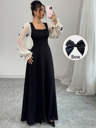فساتين حريمي Modelyn فستان نسائي منسوج بخصر ضيق مزين بأزهار ثلاثية الأبعاد وعقدة من أقمشة متنوعة