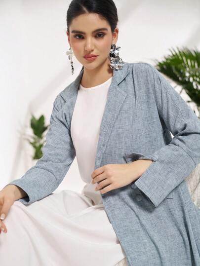 Al Najma عباءة أبايا نسائية طويلة كاجوال أنيقة بأكمام طويلة وأزرار أمامية، طراز عربي