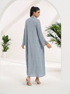 Al Najma عباءة أبايا نسائية طويلة كاجوال أنيقة بأكمام طويلة وأزرار أمامية، طراز عربي