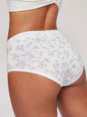 LUVLETTE 3 حزمة ملابس داخلية للنساء من القطن الناعم ذات طبعة زهرية، بخصر متوسط مع تطريز دانتيل داخلي - ملابس داخلية