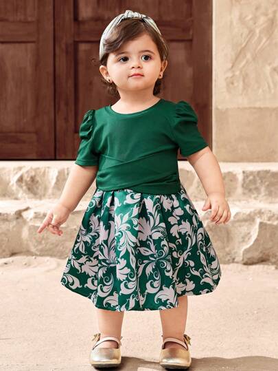 ملابس علوية مطرزة بالأزهار وتنورة قصيرة ملابس بنات 2 قطع، أنيقة للصيف