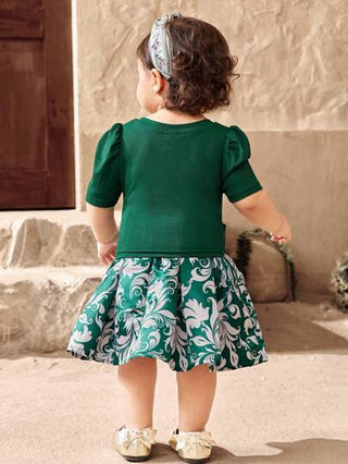 ملابس علوية مطرزة بالأزهار وتنورة قصيرة ملابس بنات 2 قطع، أنيقة للصيف