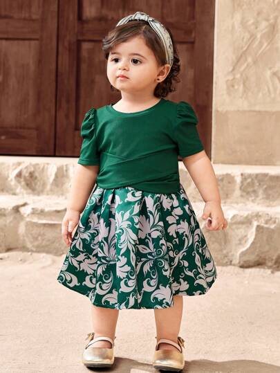 ملابس علوية مطرزة بالأزهار وتنورة قصيرة ملابس بنات 2 قطع، أنيقة للصيف