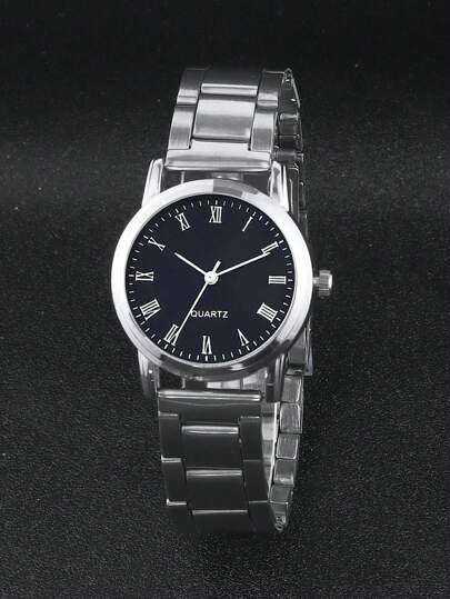 1 قطعة ساعة كوارتز صغيرة ذات قرص أسود معدني أنيقة وعصرية، هدية مناسبة للأطفال، مناسبة للارتداء اليومي وخاصة في رمضان