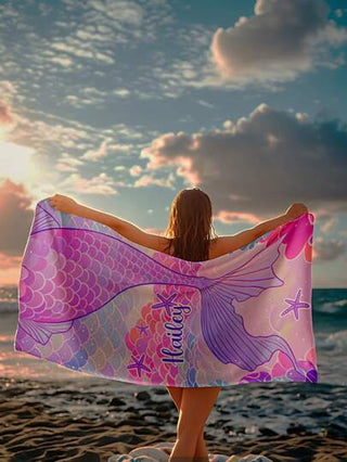 1 قطعة منشفة شاطئ مخصصة بتصميم المراية، منشفة شاطئ ذيل السمكة المرأة، منشفة شاطئ مخصصة بالاسم، منشفة شاطئ مخصصة للفتيات، منشفة شاطئ شخصية للفتيات، منشفة شاطئ المرأة، مثالية للخارج والسفر والسباحة والرياضة والصيف، اكسسوارات الشاطئ، منشفة شاطئ مخصصة للأصدقا