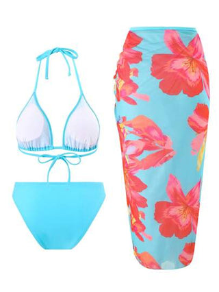 Swim Oasis مجموعة بحر مكونة من 3 قطع مطبوعة بنقش الزهور والألوان الصلبة ، ملابس سباحة للنساء عالية الجودة للنحافة وحفلات الربيع والعطلات البحرية