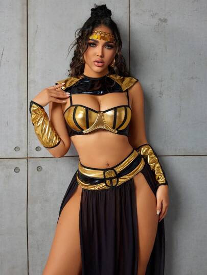 طقم تانكيني حريمي Fantasy Costume مجموعة لباس نسائية (صدرية، تنورة، شال، 2 قفاز، قطعة رأس)